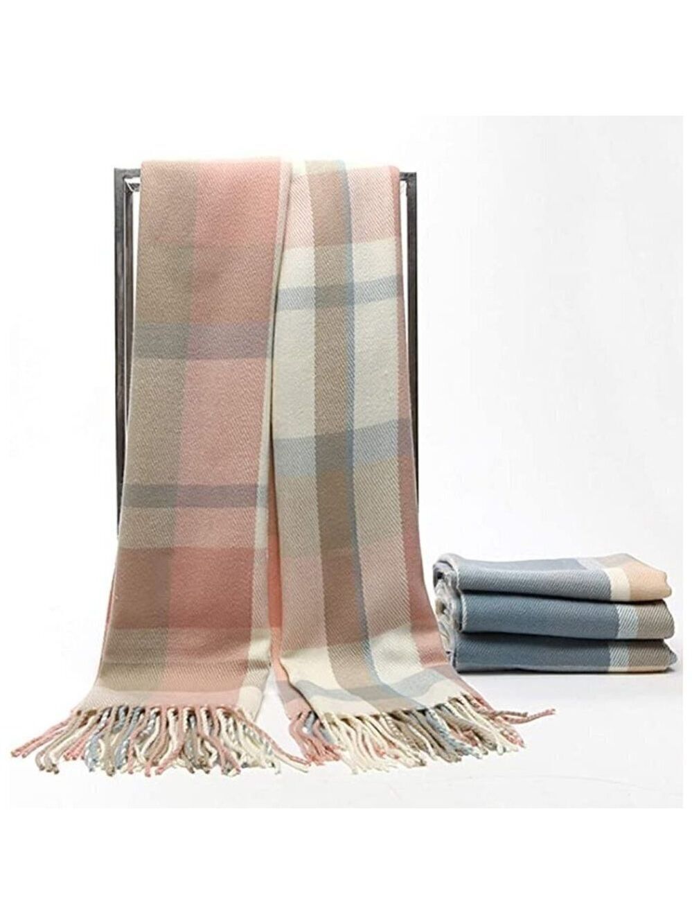 LONG Plaid Blanket Chunky Oversized Winter/Fall Warm Scarf Wrap Shawl NWT - Picture 5 of 7